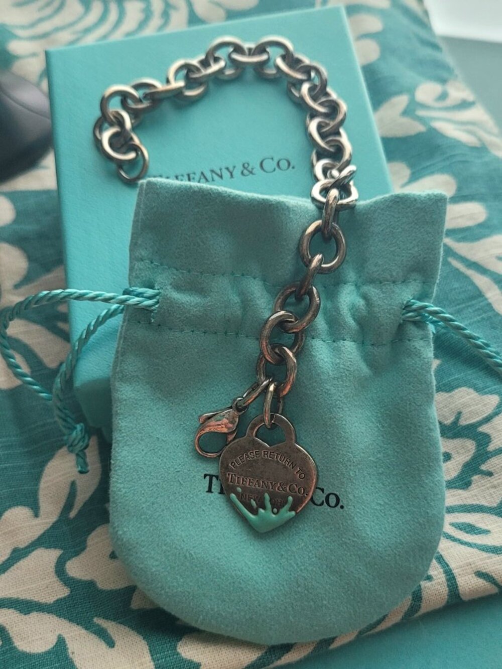 Tiffany & Co Silver Chain Bracelet with Heart Charm
